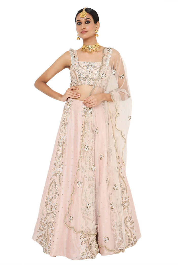 Athina Rose Pink Colour Embroidered Choli With Lehenga And Net Embroidered Dupatta