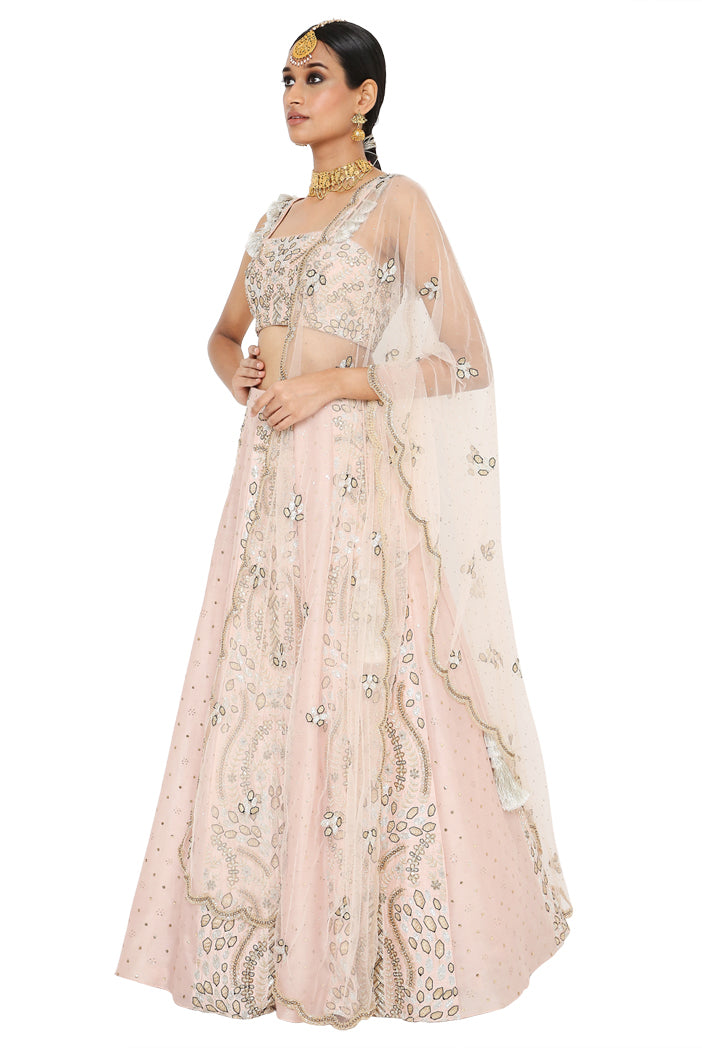 Athina Rose Pink Colour Embroidered Choli With Lehenga And Net Embroidered Dupatta