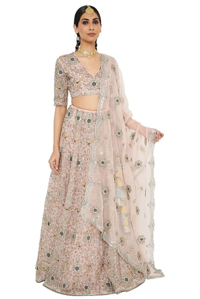 Imaar Rose Pink Colour Embroidered Organza Choli And Lehenga With Dupatta