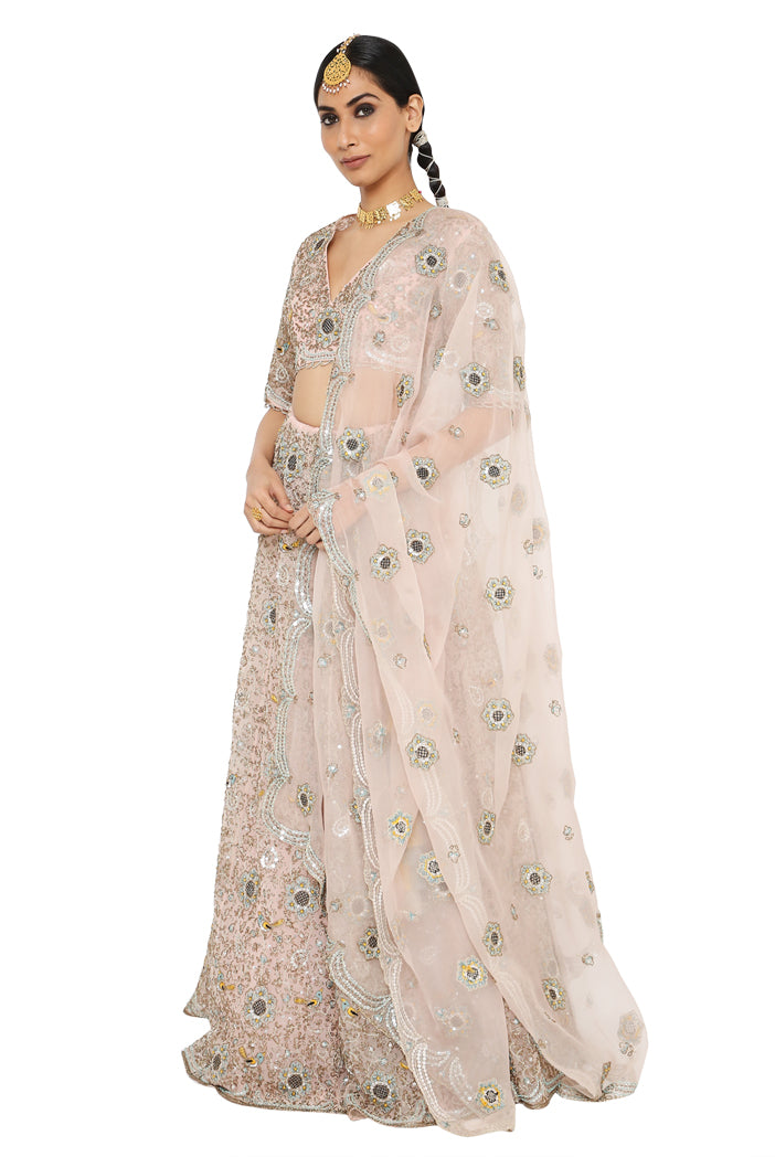 Imaar Rose Pink Colour Embroidered Organza Choli And Lehenga With Dupatta