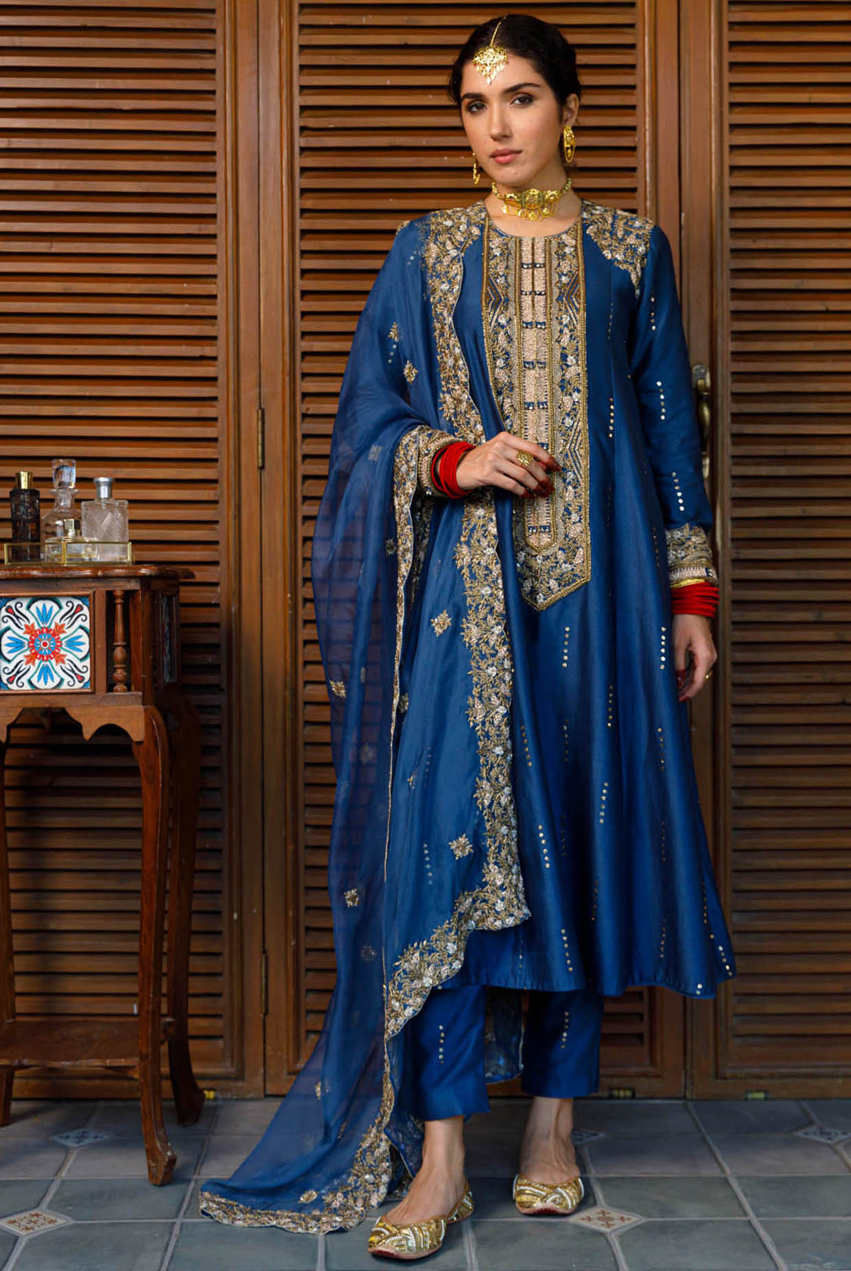 Ruksaan Navy Embroidred Yoke Kurta And Pant With Dupatta