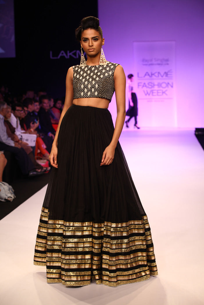 Samia Black Silkmul Choli with Lehenga