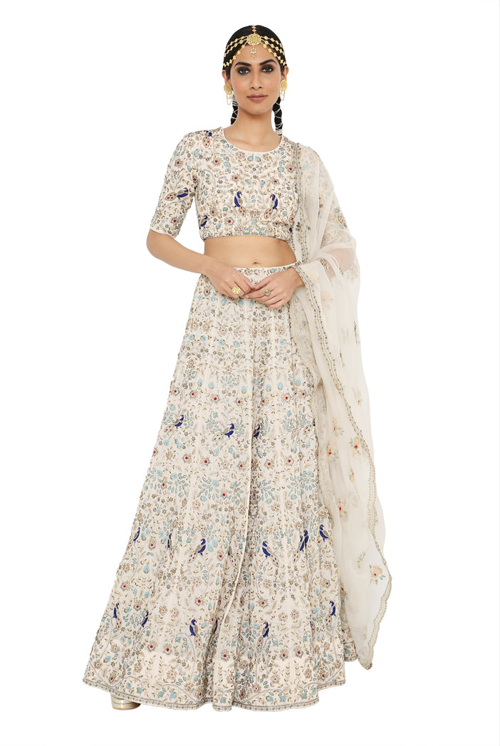 Nour Stone Colour Georgette Lehenga And Choli With Organza Dupatta