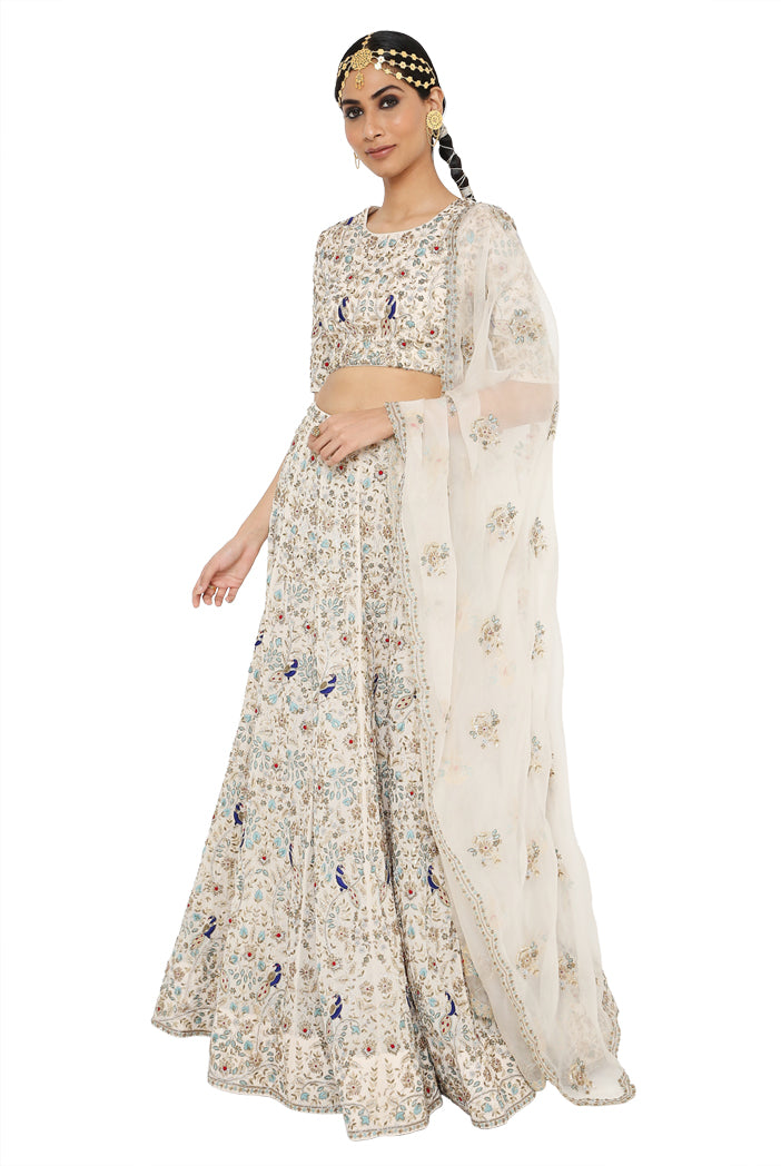 Nour Stone Colour Georgette Lehenga And Choli With Organza Dupatta
