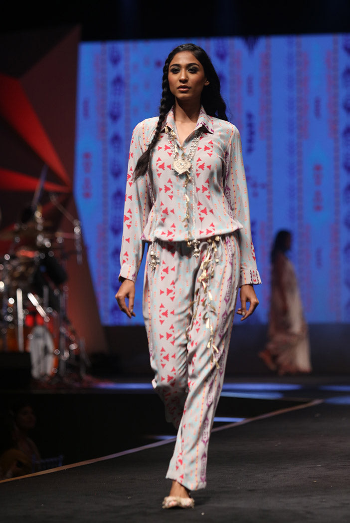 Tamara Grey Printed Crepe Jumpsuit