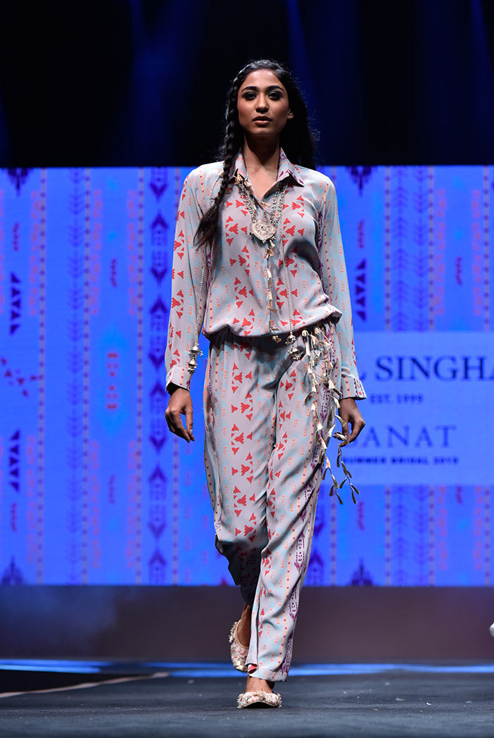 Tamara Grey Printed Crepe Jumpsuit