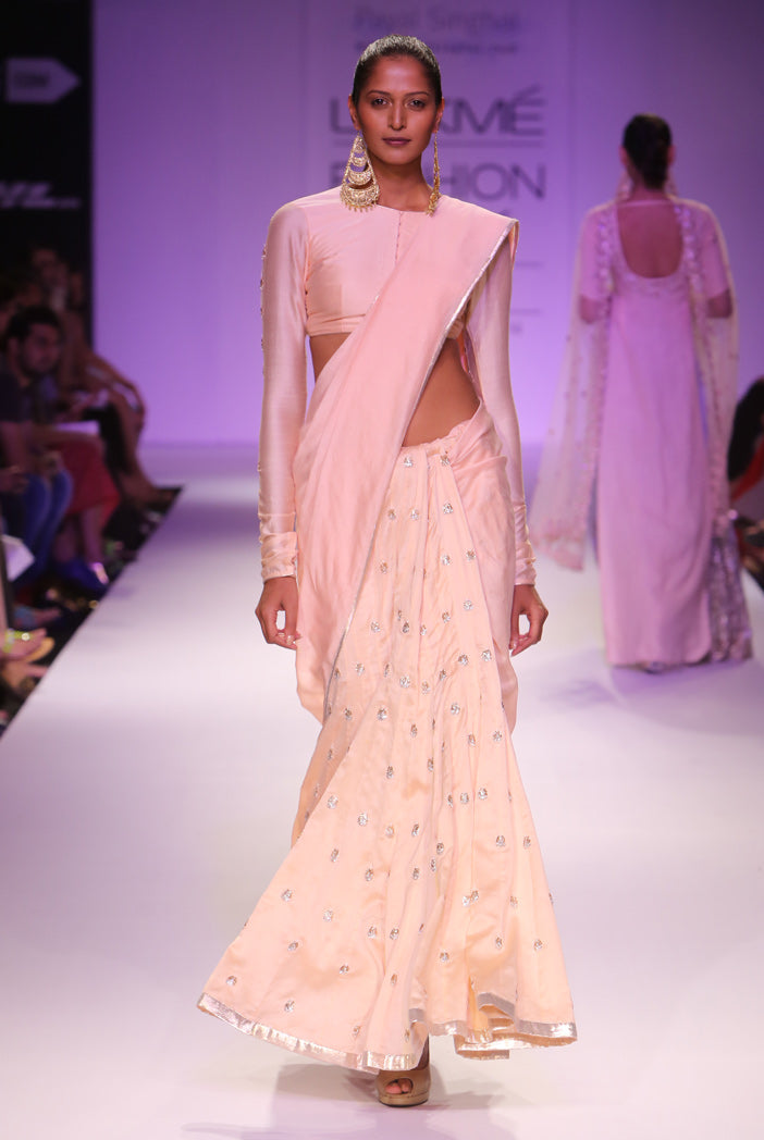 Uma Blush Silkmul and Tulle Choli with Lehenga Saree