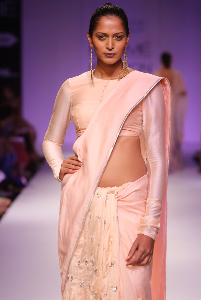 Uma Blush Silkmul and Tulle Choli with Lehenga Saree