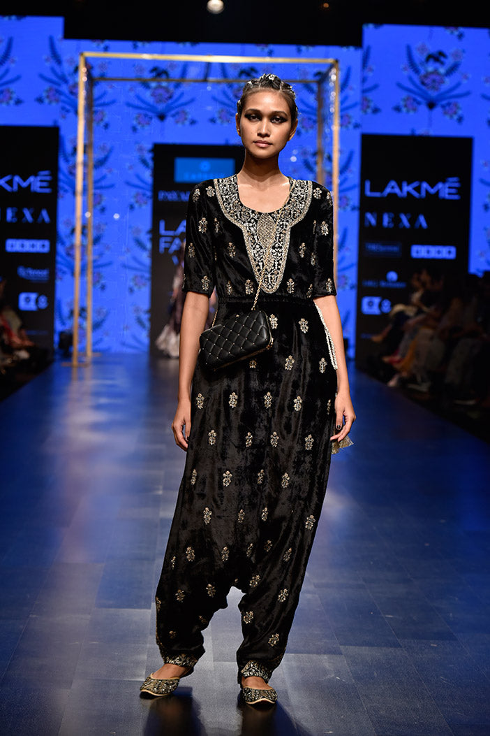 Uzbek Black Velvet Low Crotch Pant Jumpsuit