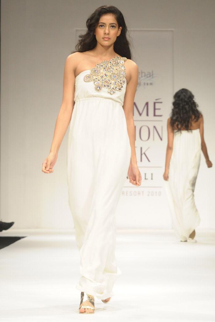 cream one shoulder dress
